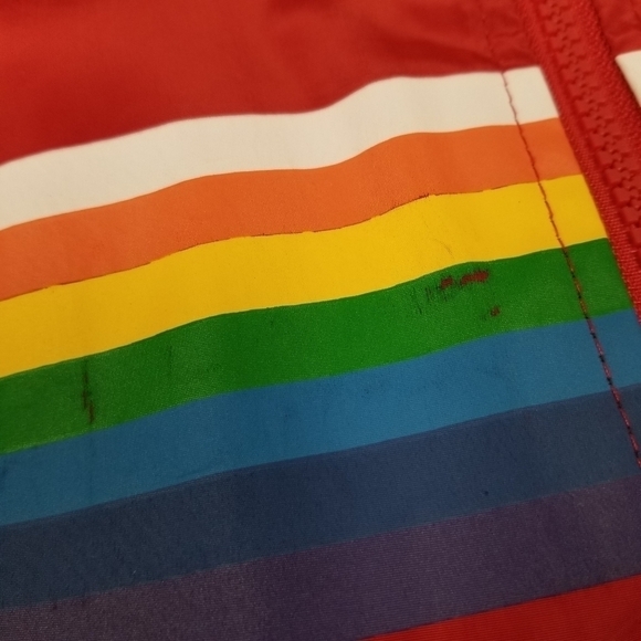 New Look Womens Red Rainbow Stripe Full Zip Jacket Hood Windbreaker Medium - Picture 11 of 12